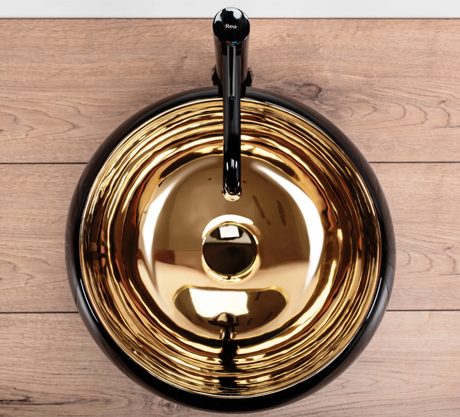 Умивальник (раковина) REA LUNA BLACK MATT GOLD накладний * REA-U3306 фото