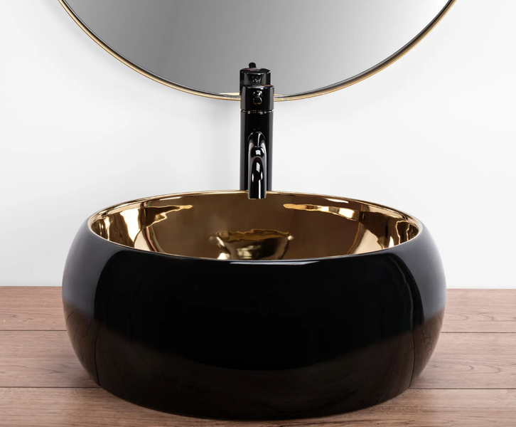 Умивальник (раковина) REA LUNA BLACK MATT GOLD накладний * REA-U3306 фото