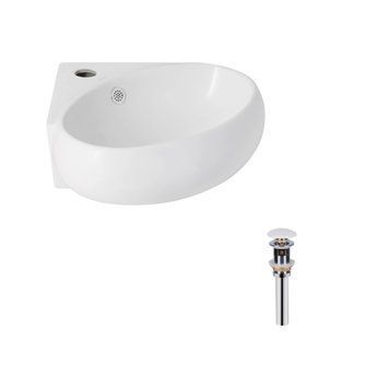 Комплект Qtap Leo N: Раковина підвісна угловая овальна 380x360x130 мм WHITE + Донний клапан PU02O QT11115010WN47331 фото