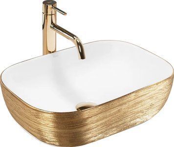 Умивальник (раковина) REA BELINDA BRUSHED GOLD WHITE накладний REA-U7422 фото