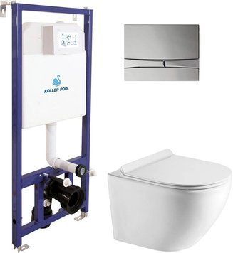 Інсталяція Koller Pool Dune 1200SL + Integro Cosmo Chrome панель змиву + підвісний унітаз ROUND KP-112-001 + RN-0520-RW + KP-229-002 фото