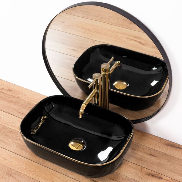 Умивальник (раковина) REA BELINDA BLACK GOLD EDGE накладний * REA-U8796 фото