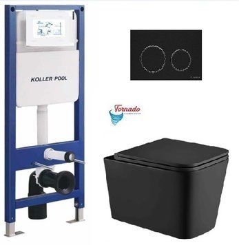 Інсталяція KollerPool AQUA LINE + TWIST Black панель змиву + підвісний унітаз KVADRO Black matt з сидінням Soft-close ( змив Tornado ) 8e553912-2f12-11ef-bb6b-a0423f42a789 фото