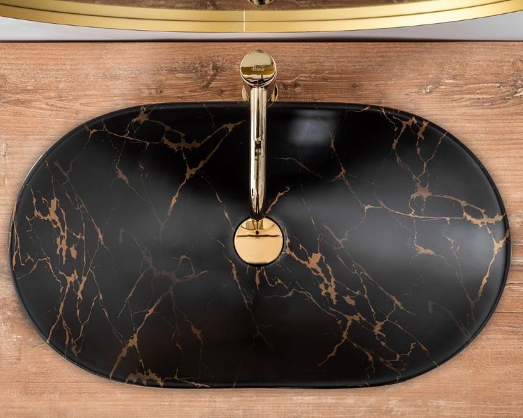 Умивальник (раковина) REA ROYAL 60 BLACK MARBLE MATТ накладний REA-U7478 фото
