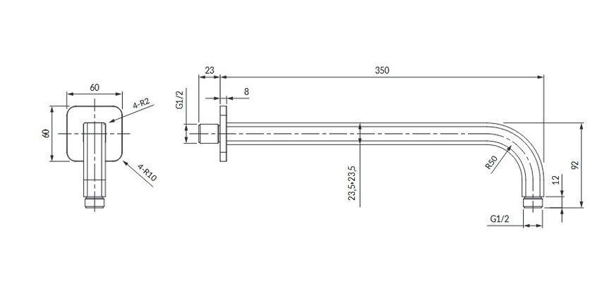 кронштейн для верхнього душу Omnires chrome/white 35 cm (RA15CRB) RA15CRB фото