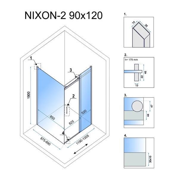 Душова кабіна REA NIXON 90х120 P CHROME REA-K5011 + REA-K5003 фото