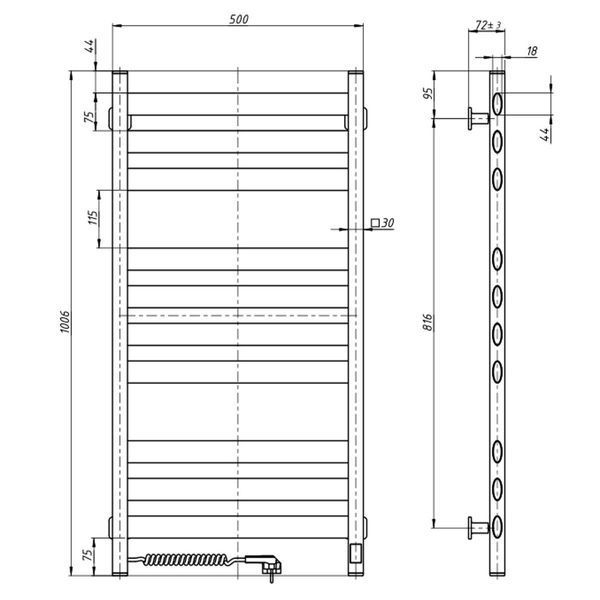 Рушникосушка Ellipse 500х1000 Sensor ліва з таймером, чорний муар 12-245153-5010 фото