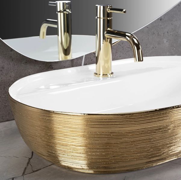 Умивальник (раковина) REA AURA 61 BRUSHED GOLD WHITE накладний REA-U6900 фото