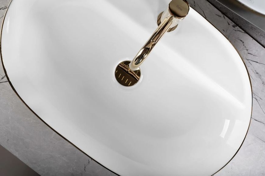 Умивальник (раковина) REA AURA 61 BRUSHED GOLD WHITE накладний REA-U6900 фото