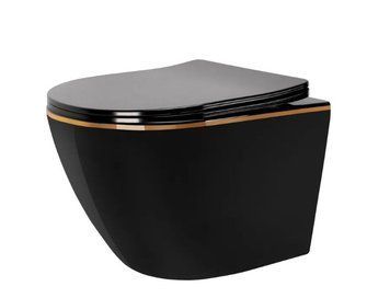 Підвісний унітаз REA CARLO BLACK MINI FLAT GOLD EDGE чорний REA-C8800 фото