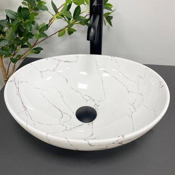 Умивальник (раковина) VBI PARMA WHITE STONE GLOSSY накладний VBI-011017 фото