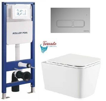 Інсталяція KollerPool AQUA LINE + EDGE Chrome панель змиву + підвісний унітаз KVADRO з сидінням Soft-close ( змив Tornado ) 36405e83-96db-4606-b151-501e587fd226 фото