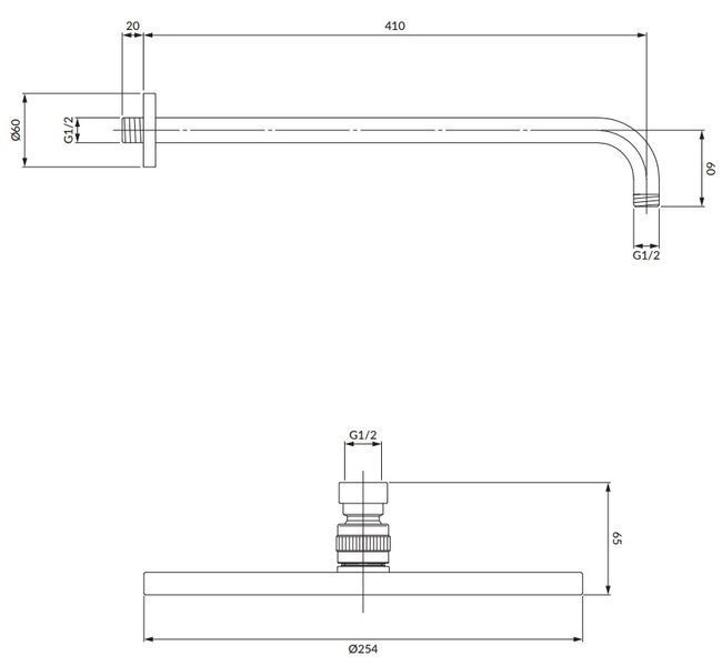 верхній душ Omnires Slimline cooper 25x25 cm (WGSET1CP) WGSET1CP фото