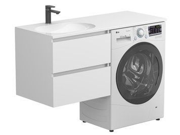 Тумба підвісна LUMO Біла матова з умивальником LAKE 1250 L Miraggio 8815216 фото
