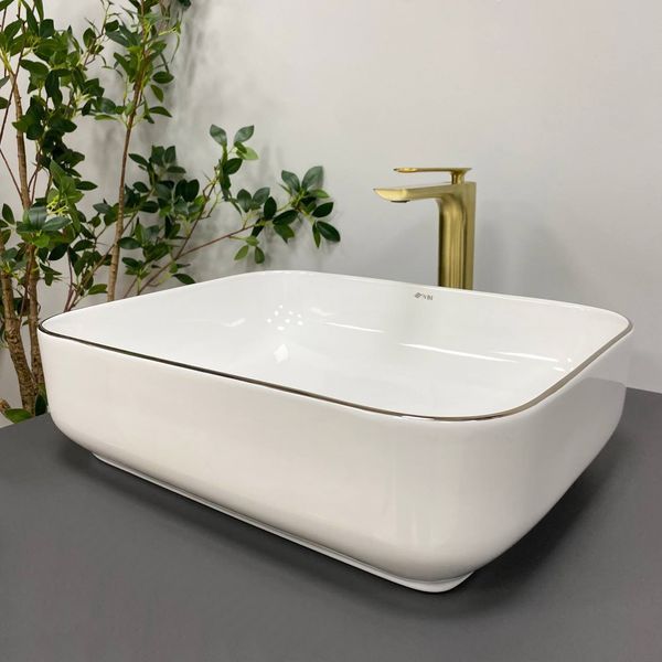 Умивальник (раковина) VBI PALERMO WHITE ROSE GOLD EDGE накладний VBI-012307 фото
