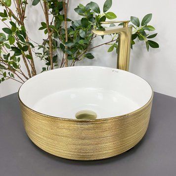 Умивальник (раковина) VBI PRATO BRUSH GOLD WHITE накладний VBI-011408 фото