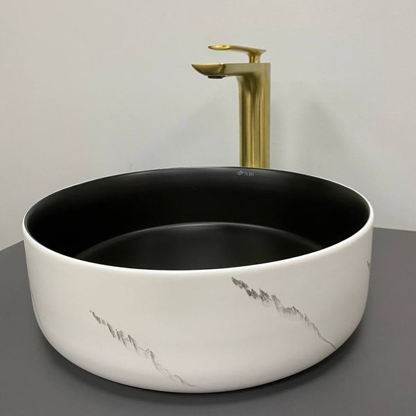 Умивальник (раковина) VBI PRATO WHITE BLACK MARBLE MATT накладний VBI-011409 фото