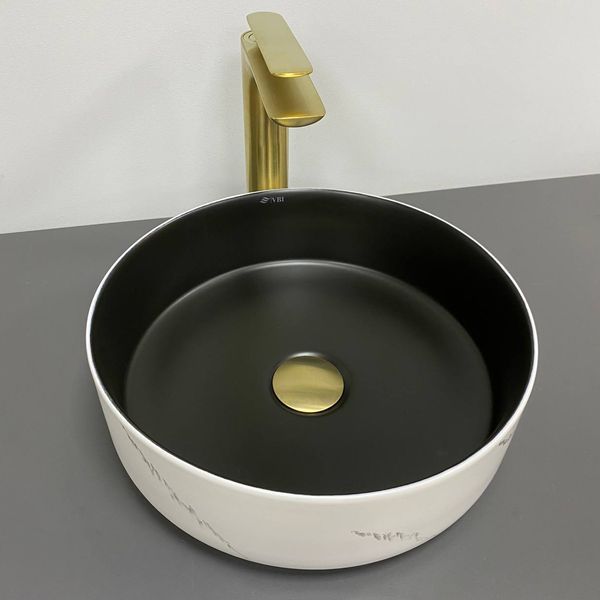 Умивальник (раковина) VBI PRATO WHITE BLACK MARBLE MATT накладний VBI-011409 фото