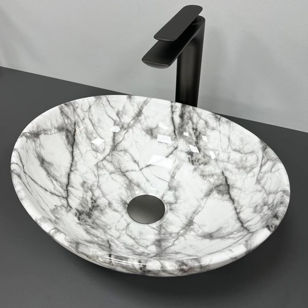 Умивальник (раковина) VBI PARMA STATUARIO BLACK VEINS GLOSSY накладний VBI-011009 фото