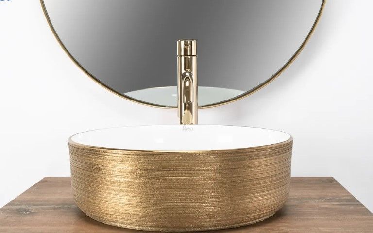 Умивальник (раковина) REA SAMI BRUSHED GOLD WHITE накладний REA-U6630 фото