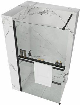 Душова стінка REA AERO 110 BLACK з полицею EVO REA-K6597 + HOM-00652 фото