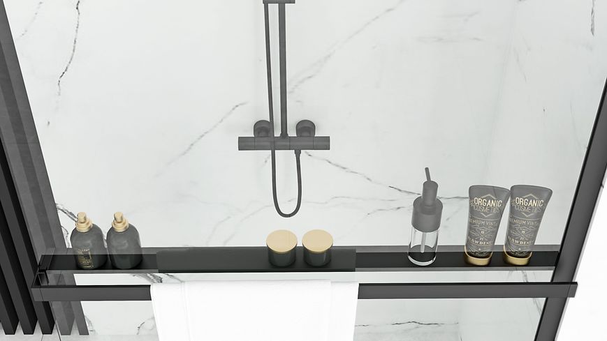 Душова стінка REA AERO 100 BLACK з полицею EVO REA-K6596 + HOM-00652 фото
